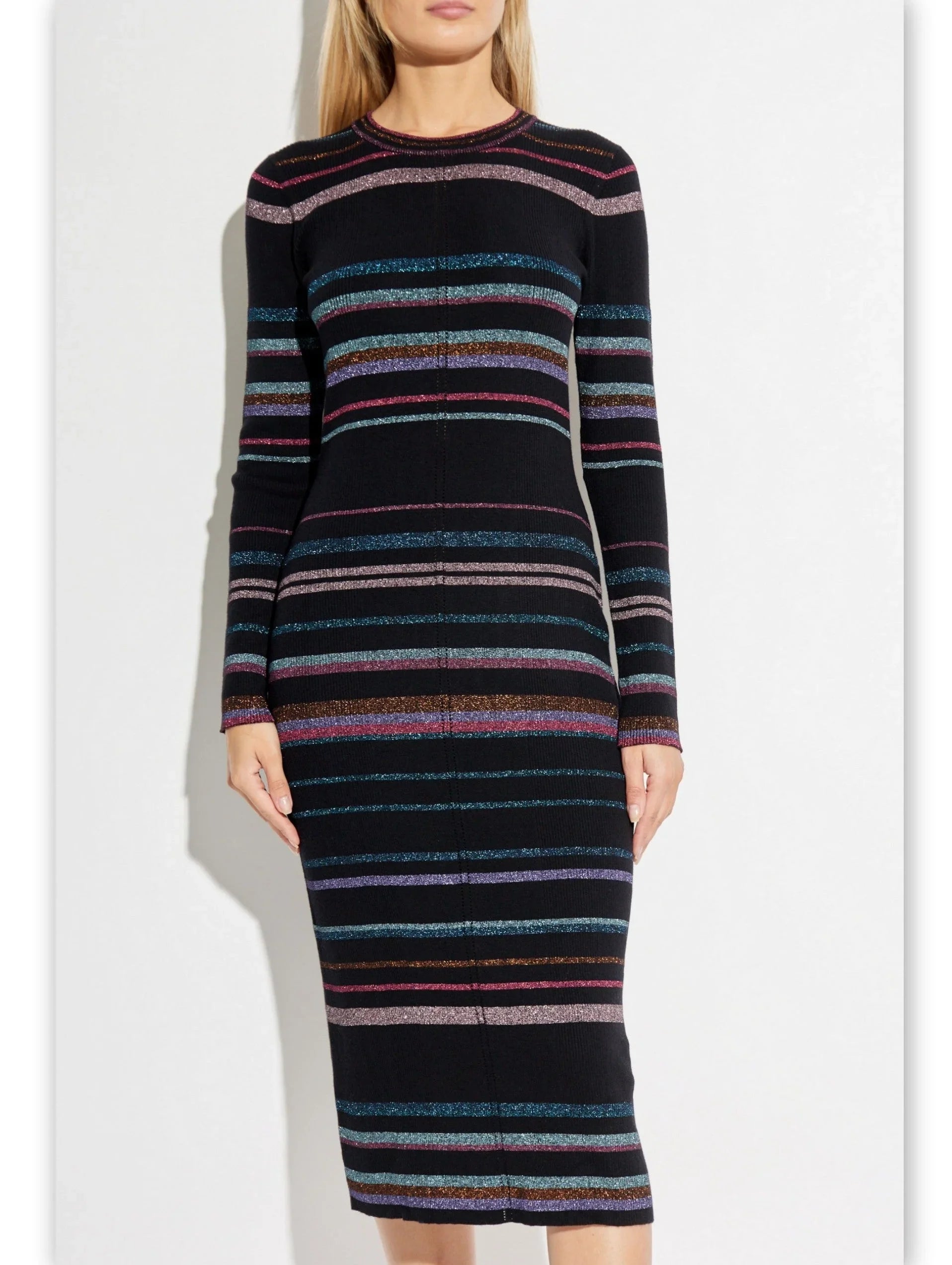 Stripe Metallic Knit Midi Dress - Dresses