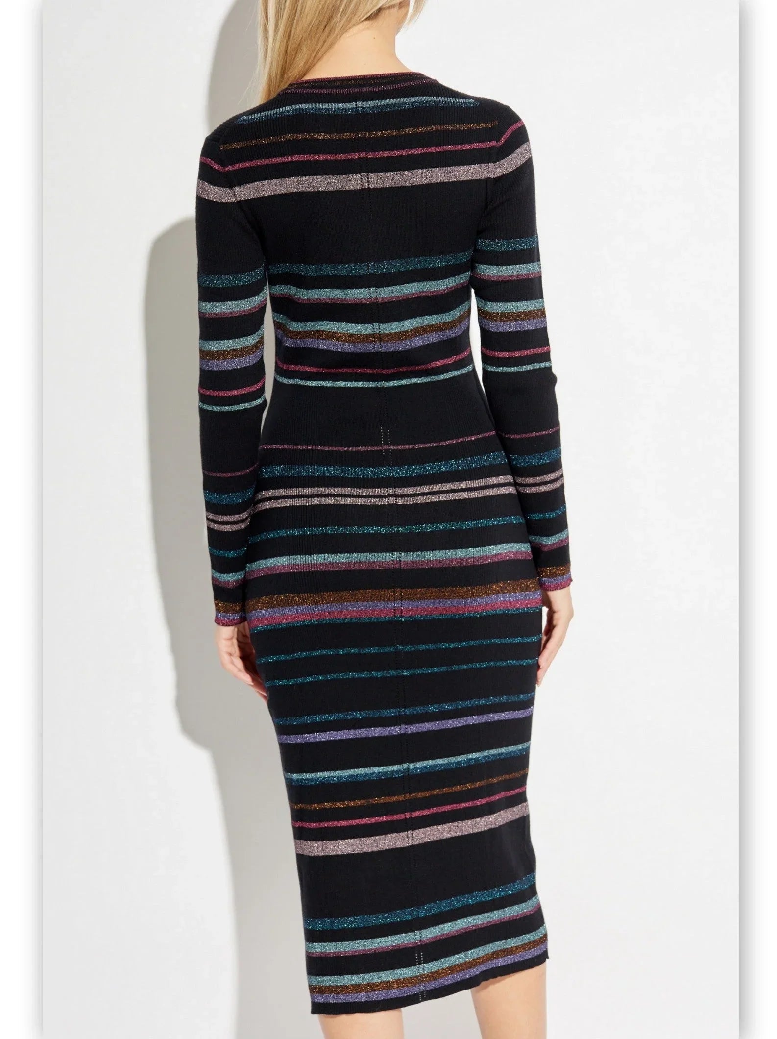 Stripe Metallic Knit Midi Dress - Dresses