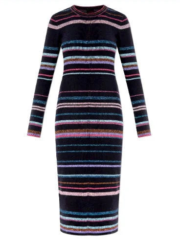Stripe Metallic Knit Midi Dress - Dresses