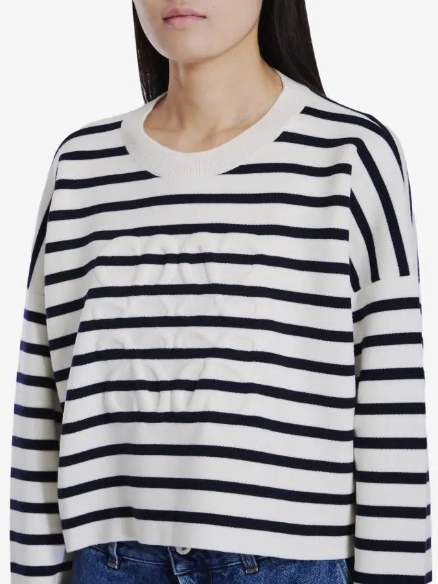 Striped Anagram Embossed Jacquard Cropped Sweatshirt - Tops