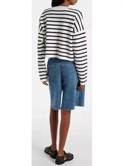 Striped Anagram Embossed Jacquard Cropped Sweatshirt - Tops