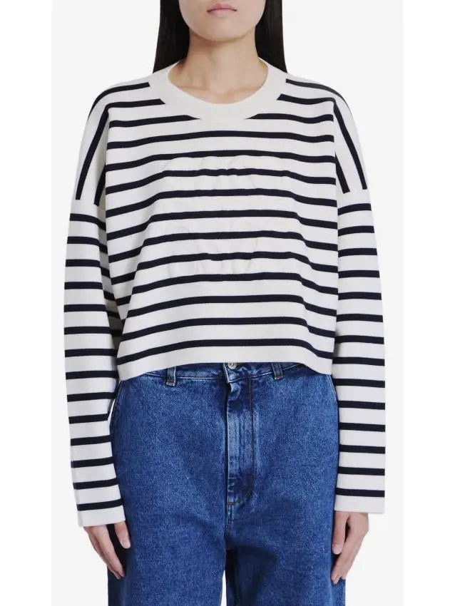 Striped Anagram Embossed Jacquard Cropped Sweatshirt - Tops