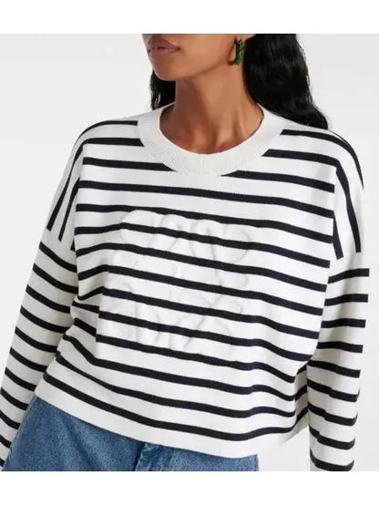 Striped Anagram Embossed Jacquard Cropped Sweatshirt - Tops