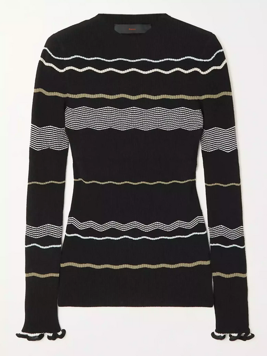 Black Striped Ribbed Knit Stretch Sweater showcasing a stylish design and comfortable fit