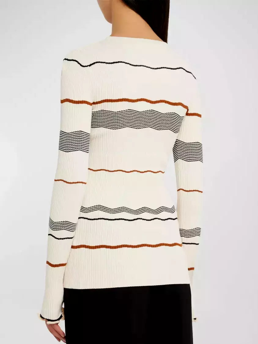 Striped Ribbed Knit Stretch Sweater in Cream showcasing stylish knit stretch design