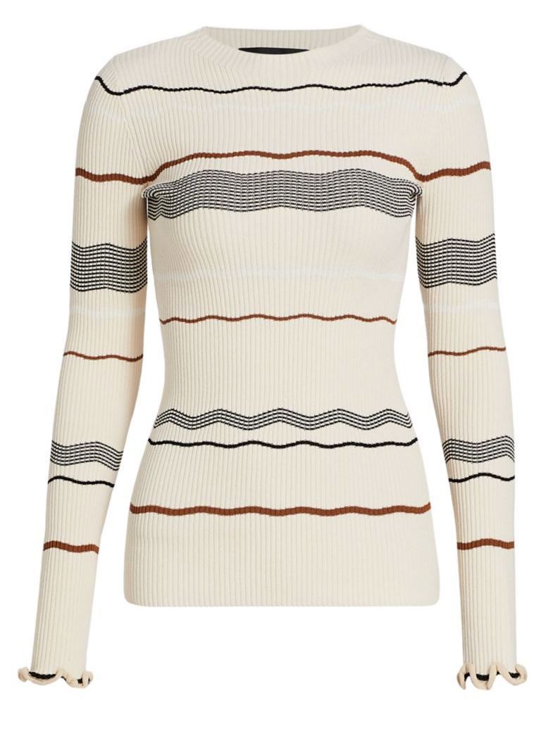 Cream Striped Ribbed Knit Stretch Sweater featuring a luxurious ribbed design