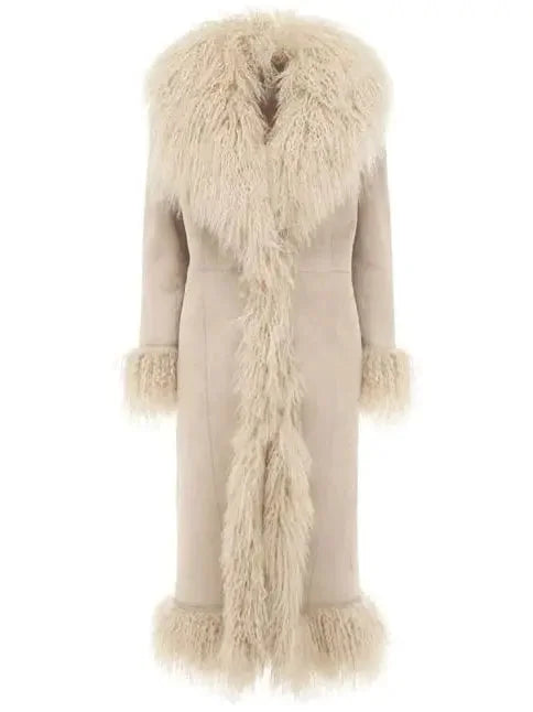 Suede and Lambswool Long Coat Beige - Coats