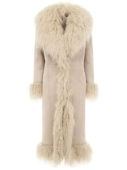 Suede and Lambswool Long Coat Beige - Coats