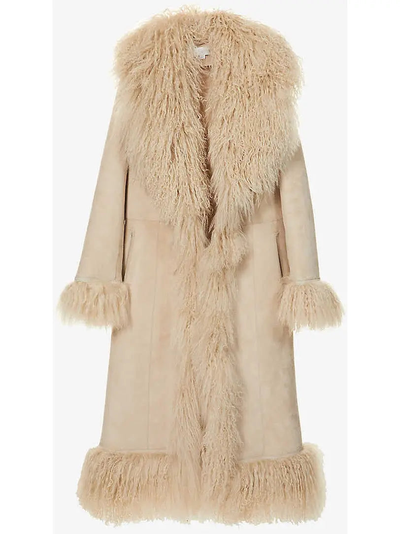 Suede and Lambswool Long Coat Beige - Coats