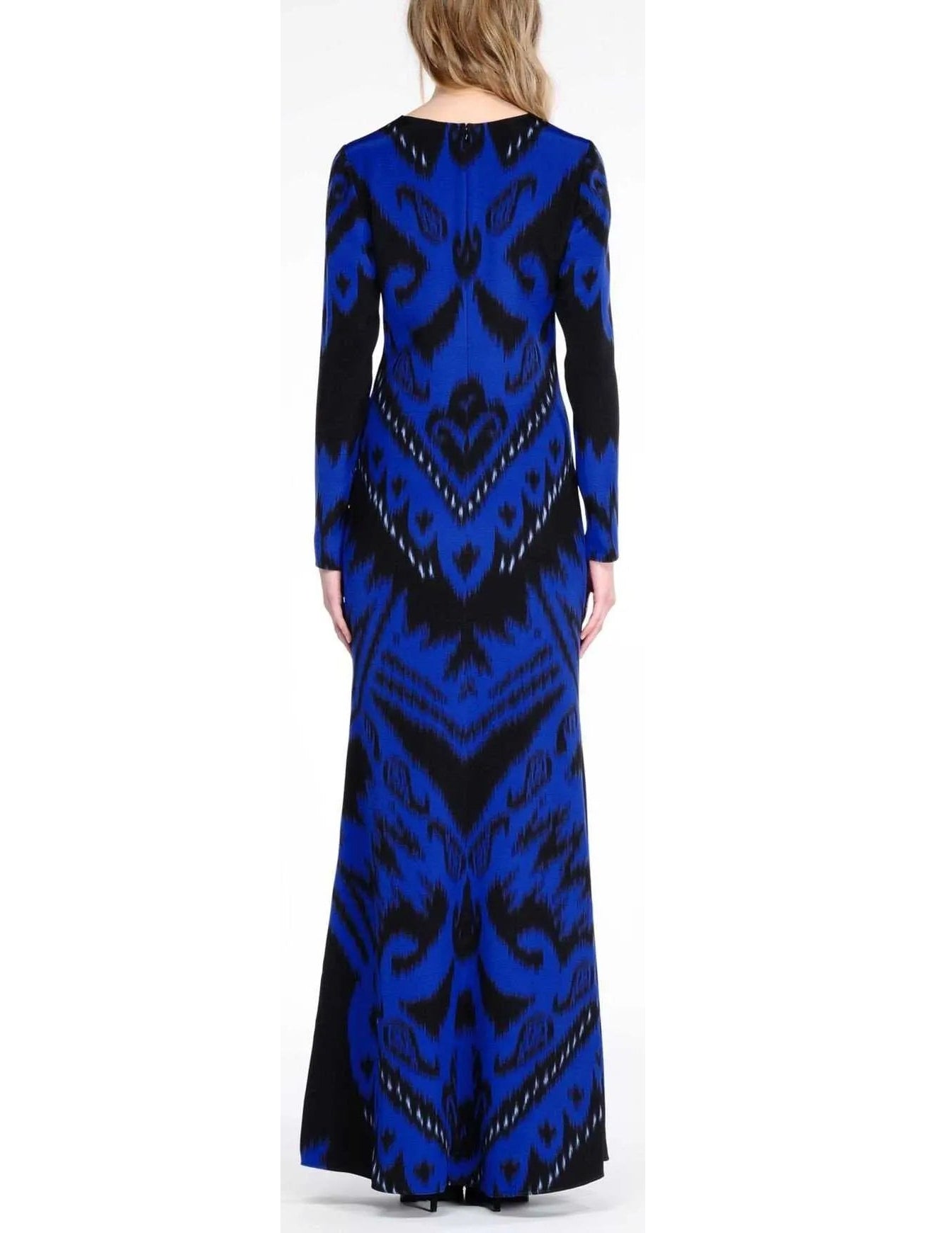 Suzani Motif Printed Long Gown in Blue - Dresses