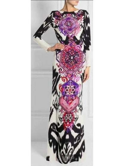 Suzani Printed Long Sleeve Maxi Dress in Multicolor - Dresses