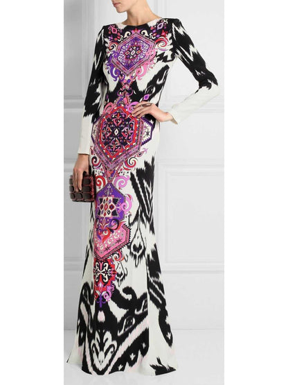 Suzani Printed Long Sleeve Maxi Dress in Multicolor - Dresses