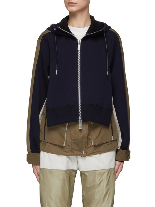 Sweatshirt & Grosgrain Hoodie in Navy and Khaki - Tops