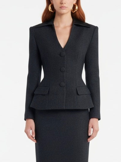 Tailored Black Blazer Midi Dress - Dresses
