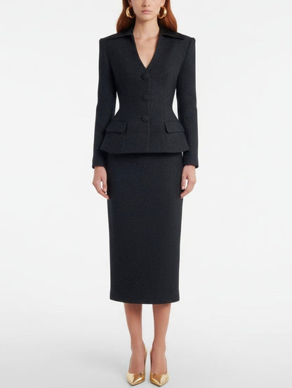 Tailored Black Blazer Midi Dress - Dresses