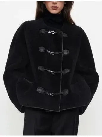 Teddy Shearling Clasp Jacket Black - Jackets