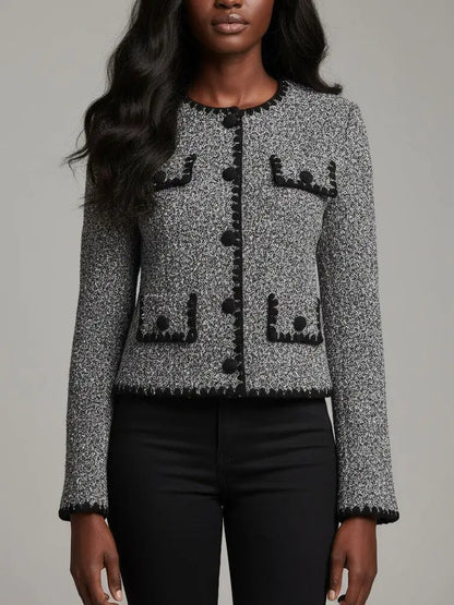 Textured Knit Cardigan with Crochet Buttons - S / Black - Sweaters & Knitwear