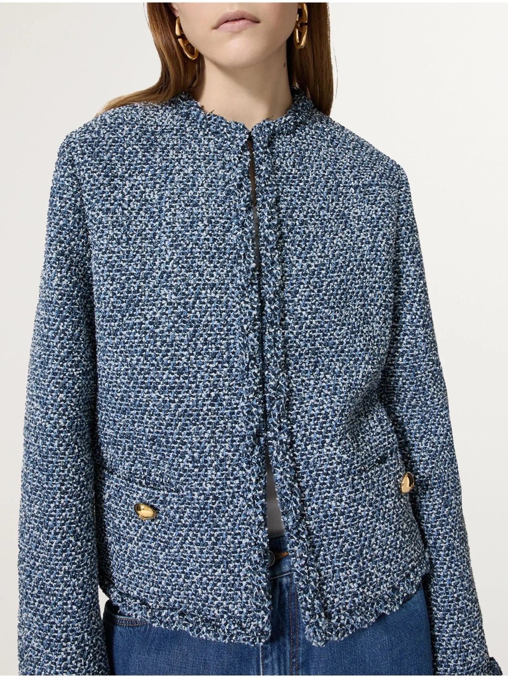 Textured Tweed Denim Jacket - Jackets