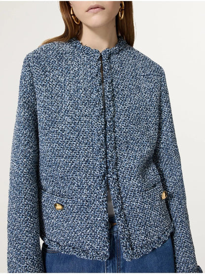 Textured Tweed Denim Jacket - Jackets