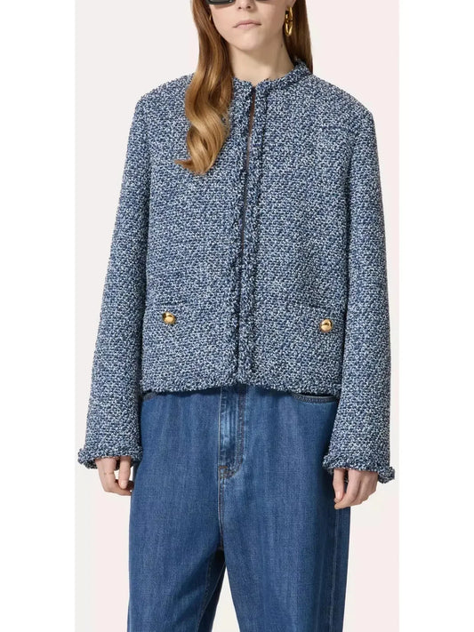 Textured Tweed Denim Jacket - small - Jackets