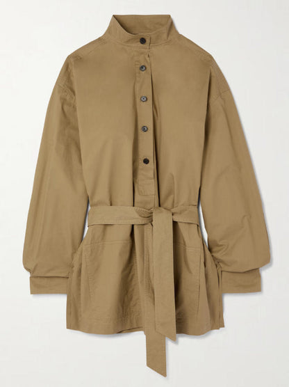 Tie-Belted Cotton-Poplin Half-Buttoned Shirt - Tops