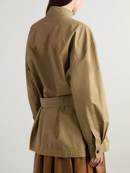 Tie-Belted Cotton-Poplin Half-Buttoned Shirt - Tops