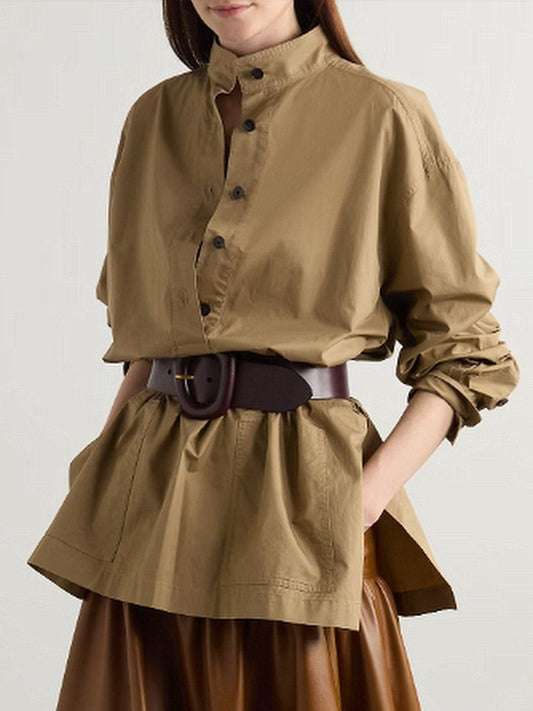 Tie-Belted Cotton-Poplin Half-Buttoned Shirt - Tops