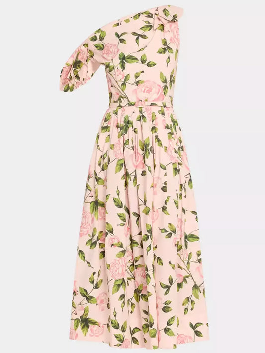 Floral one-shoulder cotton dress from Branna Couture, a piece of luxury women’s apparel