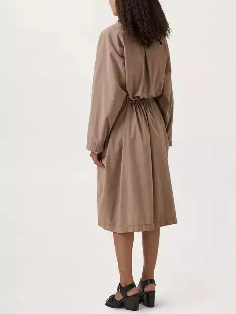 Tie-Waist Parachute Cotton Dress in Khaki - Dresses