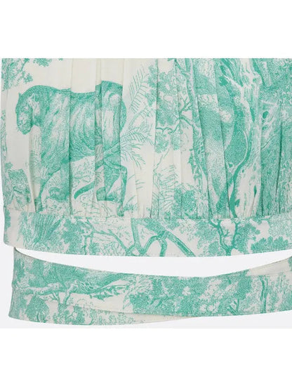 Toile de Jouy Motif Backless Cropped Halter Top - Tops