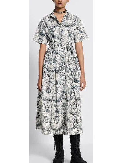 Toile de Jouy Soleil Motif Mid-Length Shirt Dress - Dresses