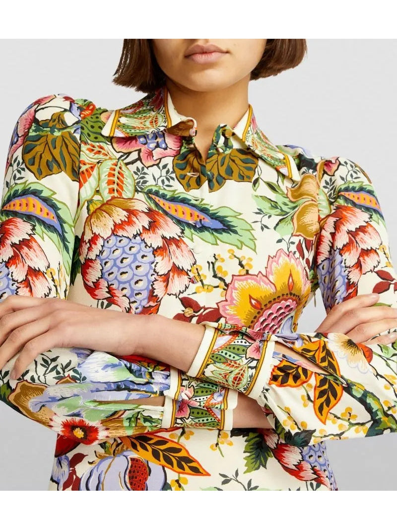 Tree of Life Floral Printed Midi Shirt Dress - Dresses