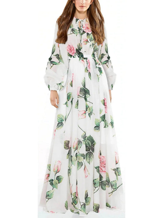 Tropical Rose Print Chiffon Maxi Dress - s - Dresses