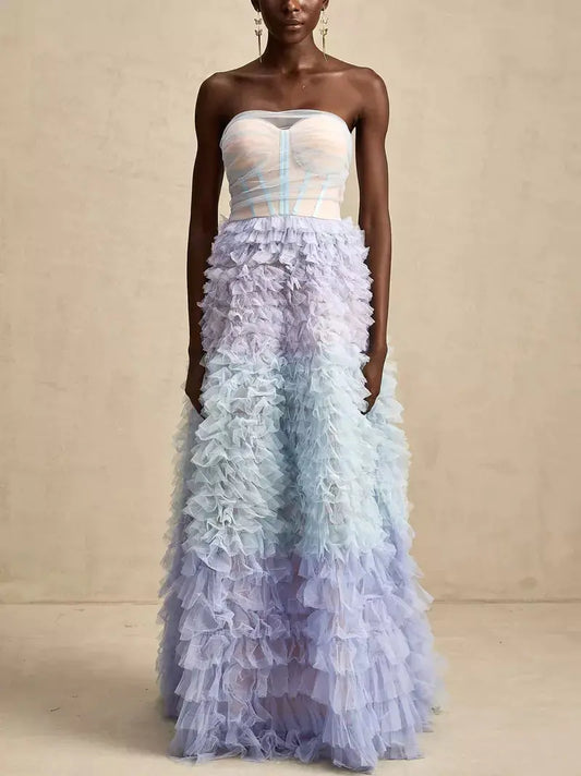 Tulle Tiered Strapless Corset-Style Gown - Dresses