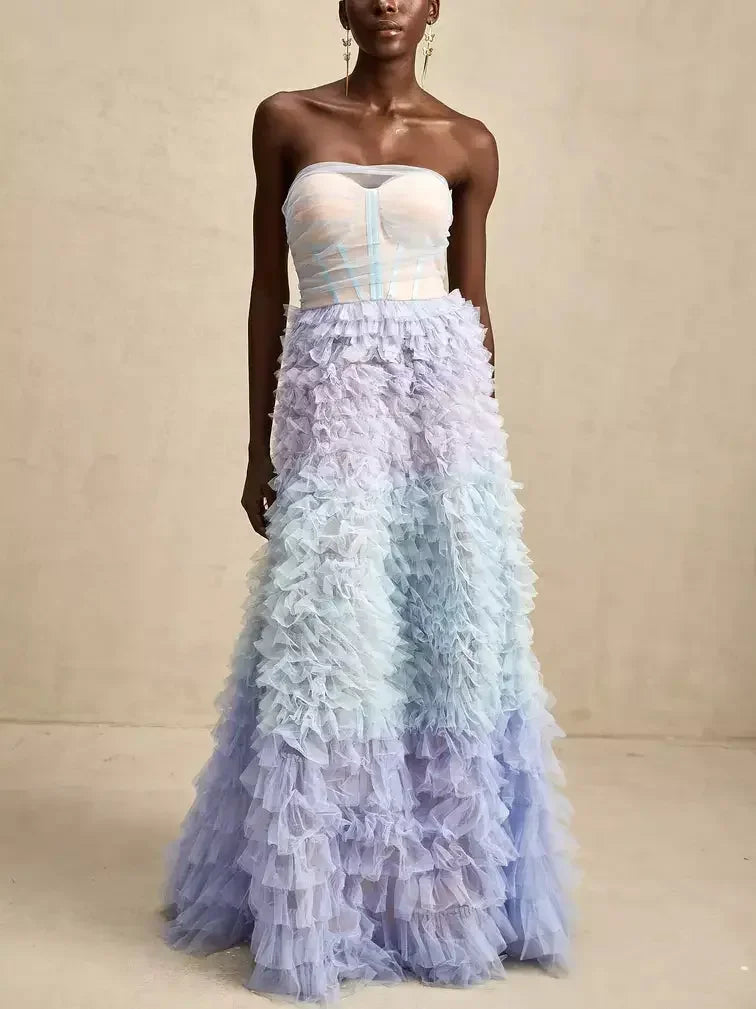 Tulle Tiered Strapless Corset-Style Gown - Dresses