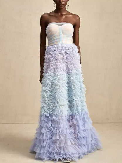 Tulle Tiered Strapless Corset-Style Gown - Dresses