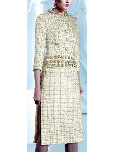 Tweed Crystal-Embellished Gold Threaded Dress - small - Dresses