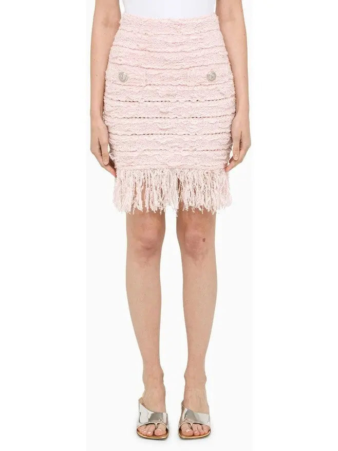 Tweed Fringe Skirt Light Pink - small - Skirts