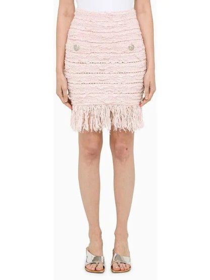 Tweed Fringe Skirt Light Pink - small - Skirts