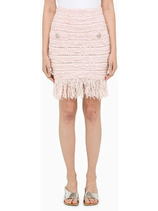 Tweed Fringe Skirt Light Pink - small - Skirts