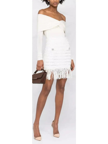 Tweed Fringe Skirt White - Skirts