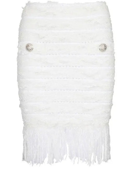 Tweed Fringe Skirt White - Skirts