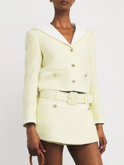 Tweed Sailor Jacket and Skort Set in Pale Yellow - Suits & Sets