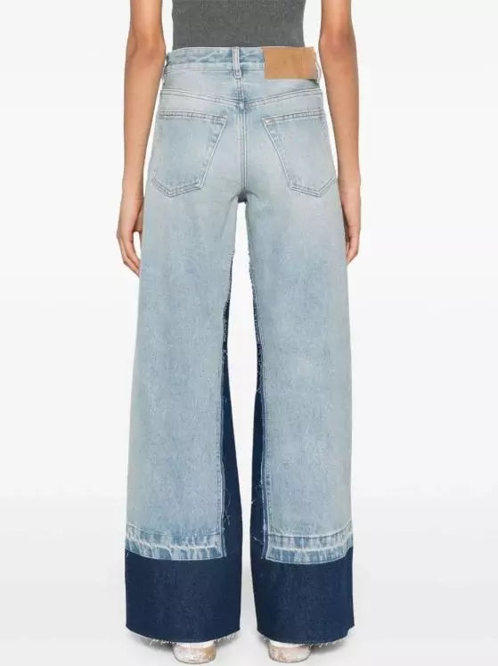 Two-Tone Faded Wide-Leg Jeans - Jeans & Pants