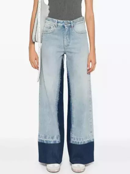 Two-Tone Faded Wide-Leg Jeans - Jeans & Pants