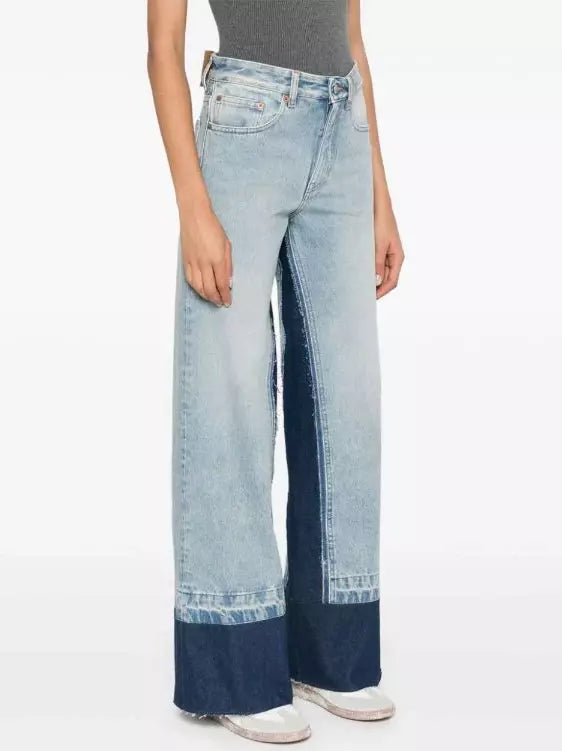 Two-Tone Faded Wide-Leg Jeans - Jeans & Pants