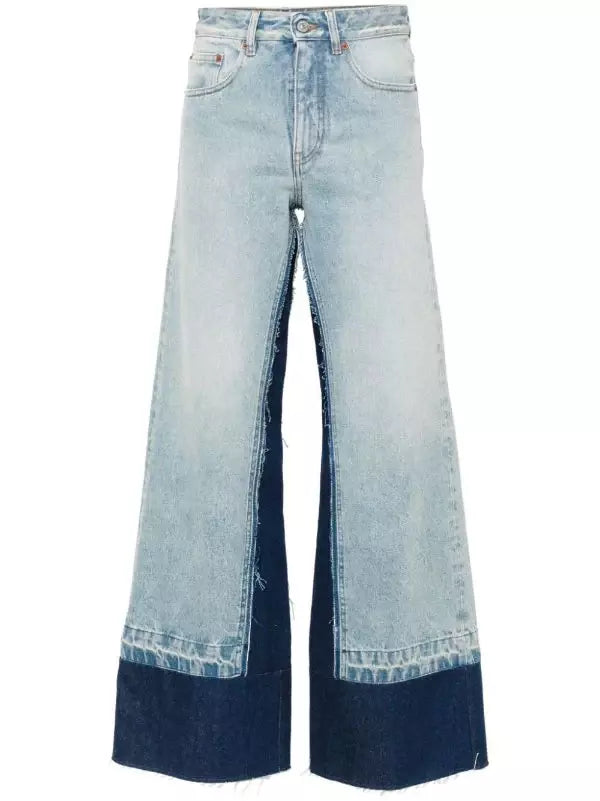 Two-Tone Faded Wide-Leg Jeans - Jeans & Pants