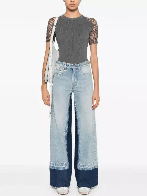 Two-Tone Faded Wide-Leg Jeans - Jeans & Pants