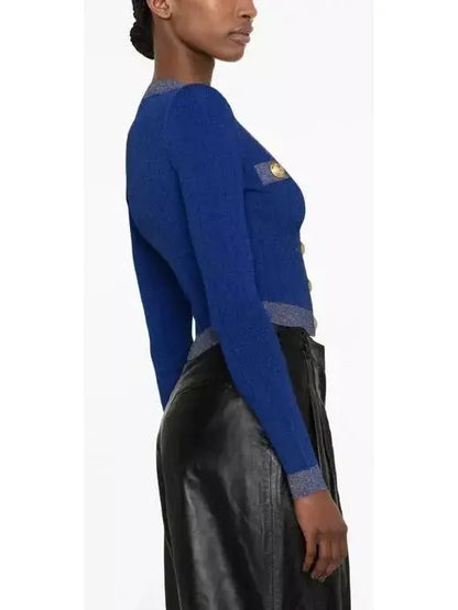 Two-Toned Button Cardigan Sweater in Blue - Sweaters & Knitwear