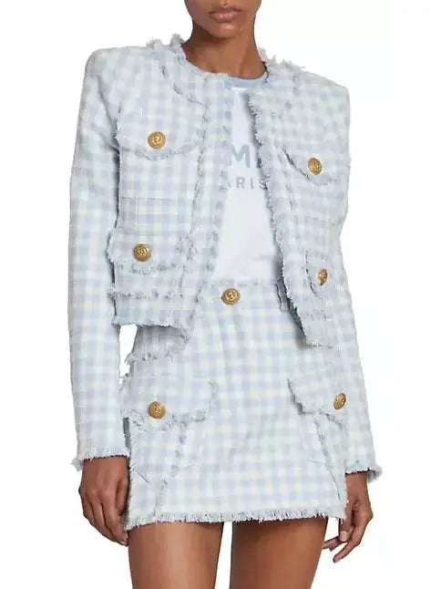 Vichy Gingham Tweed Jacket - Jackets